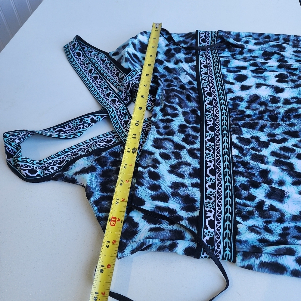 INC Internationa Leopard Print Maxi Dress Crisscross Back Blue Stretch V-Neck XL - Picture 9 of 14